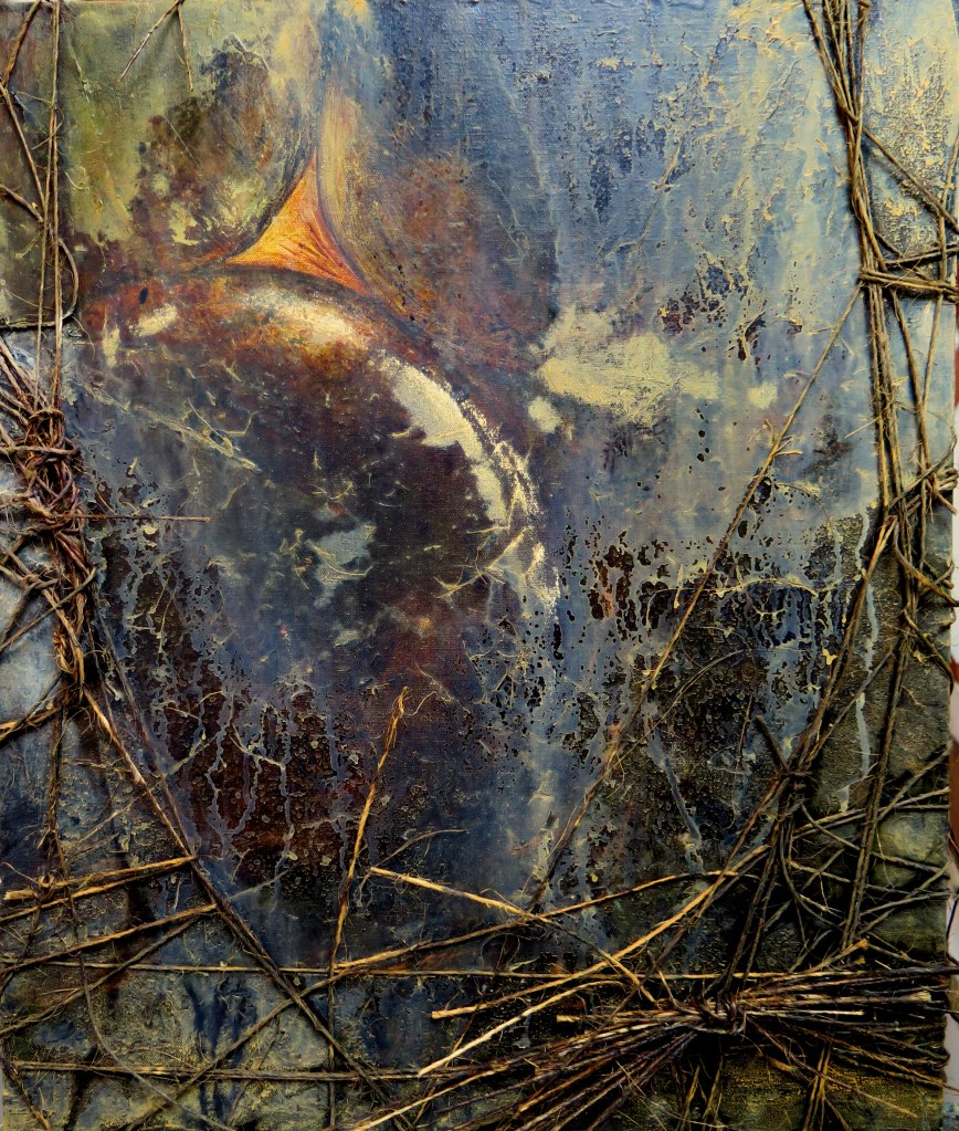 'Work in Progress', 2014. Mixed media on canvas, 510mm x  620mm.