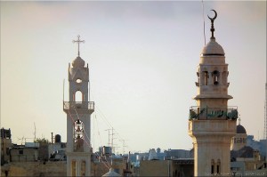 The Syrian Orthodox Church and the Omar Mosque, Old Town, Bethlehem, Palestine.