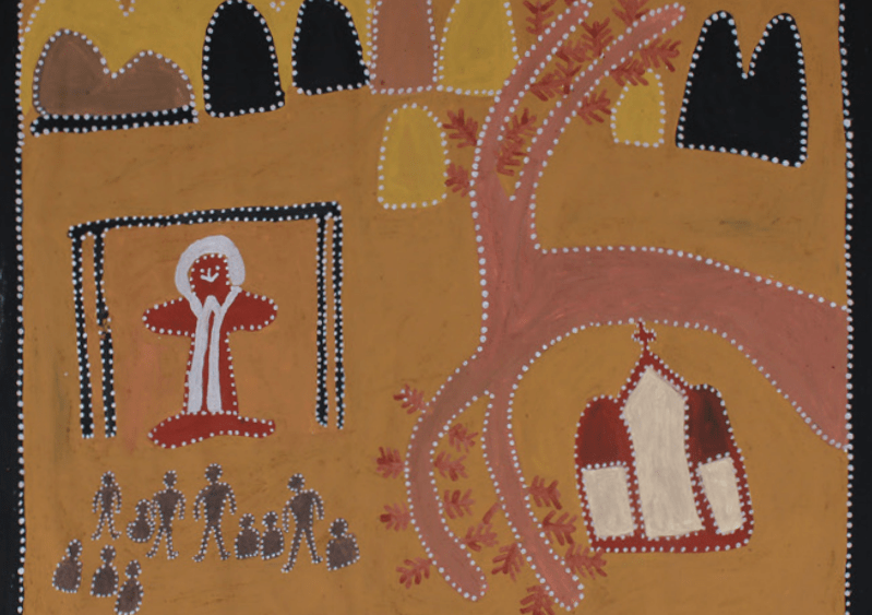 Queenie McKenzie, People talking to Jesus in the Bough Shed, 1995.png